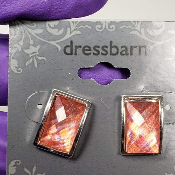 2/$30 Silver tone, Salmon color Rectangle Shape Stone Teardrop Earrings Jewelry - Picture 7 of 8